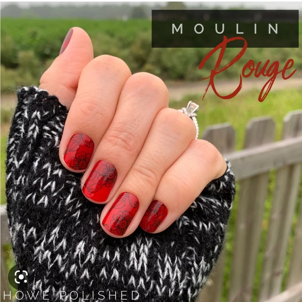 *Retired, HTF* Color Street: Moulin Rouge | Red Lace Floral Elegant Black Fall